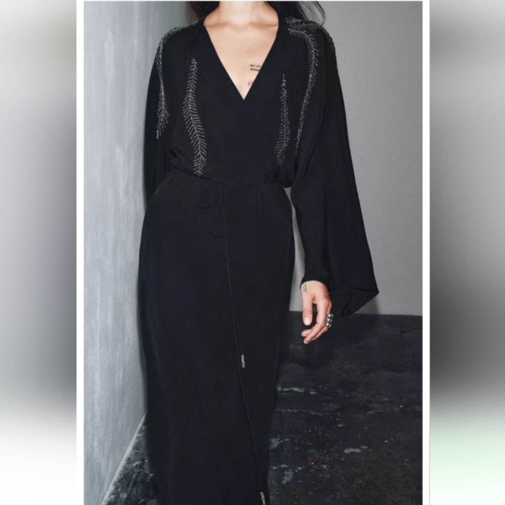 Zara Zw Collection Elegant Embroidered Beading Long Wrap Dress - Picture 4 of 13